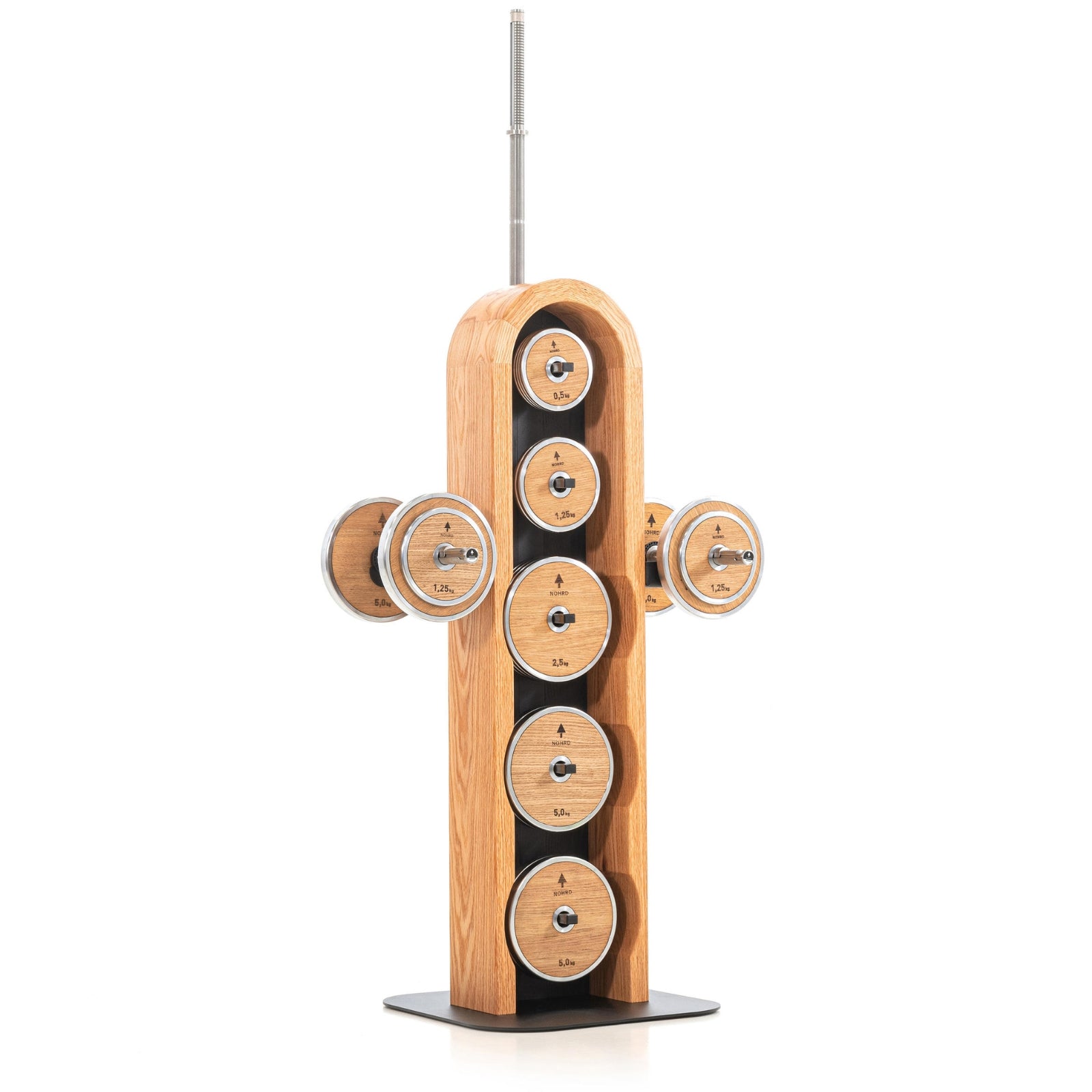 NOHRD Weight Plate Tower Eiken – Set met Gungnir Dumbbells & Barbell – Eikenhout
