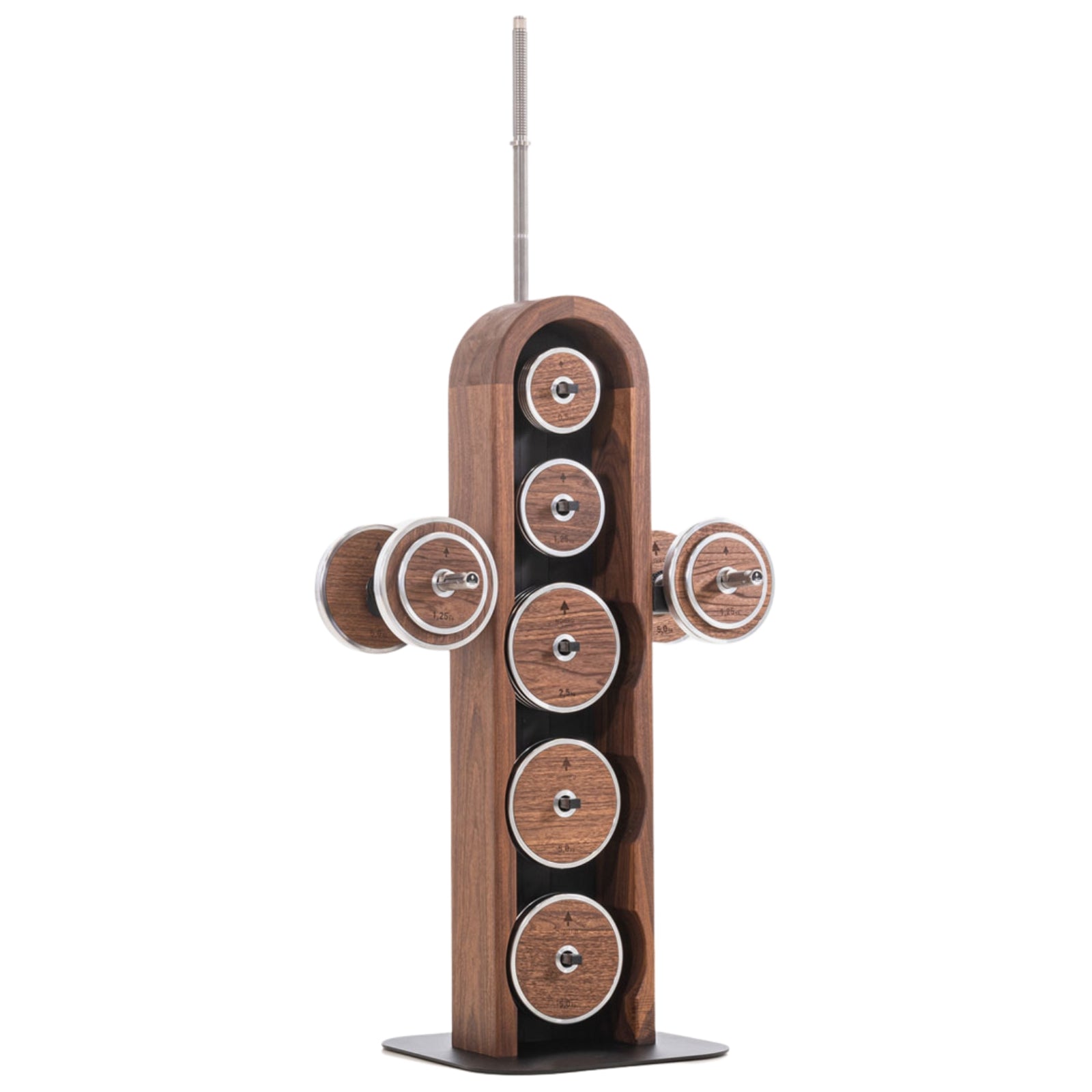 NOHRD Weight Plate Tower Walnoot – Set met Gungnir Dumbbells & Barbell – Notenhout