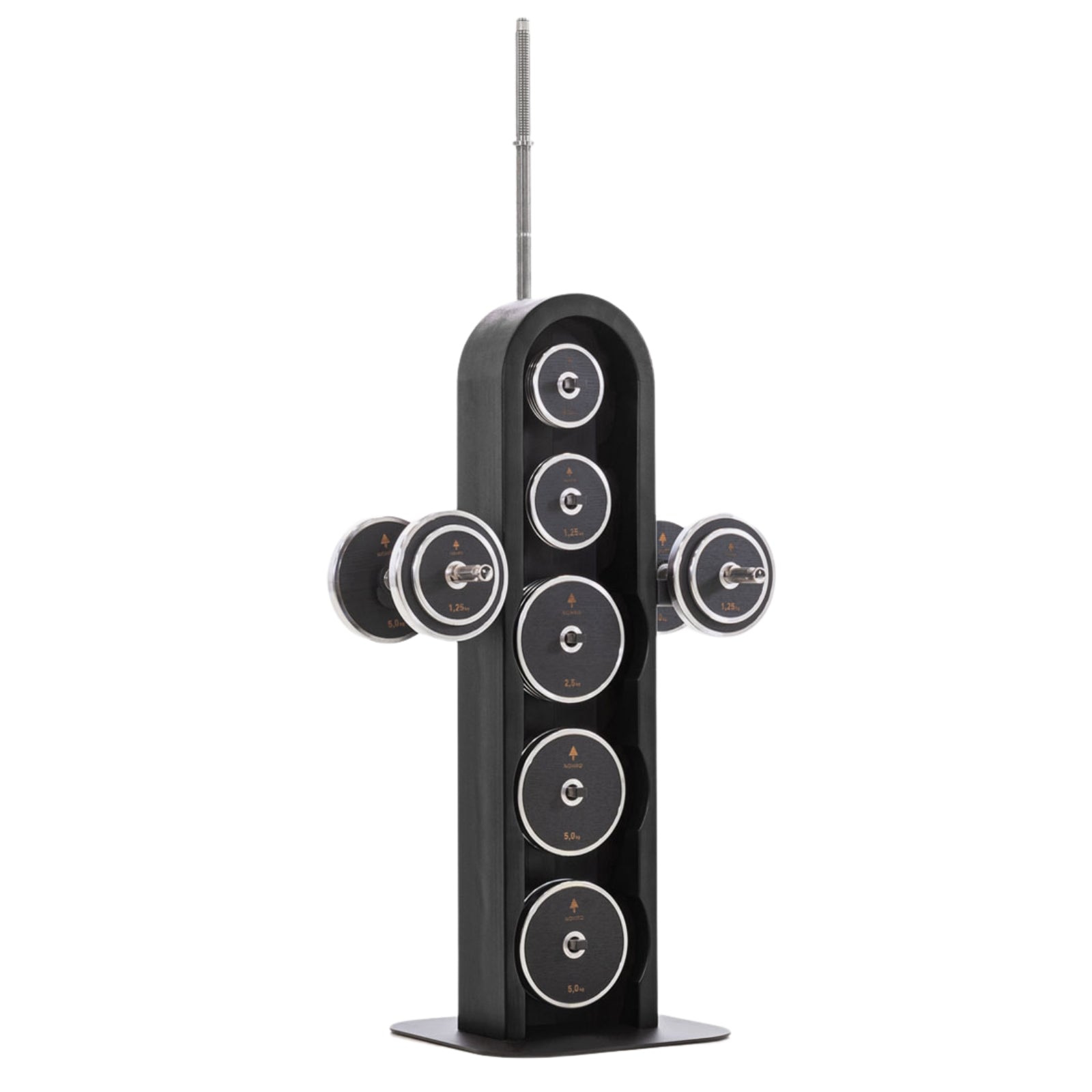 NOHRD Weight Plate Tower All Black – Set met Gungnir Dumbbells & Barbell – Zwart gebeist eikenhout