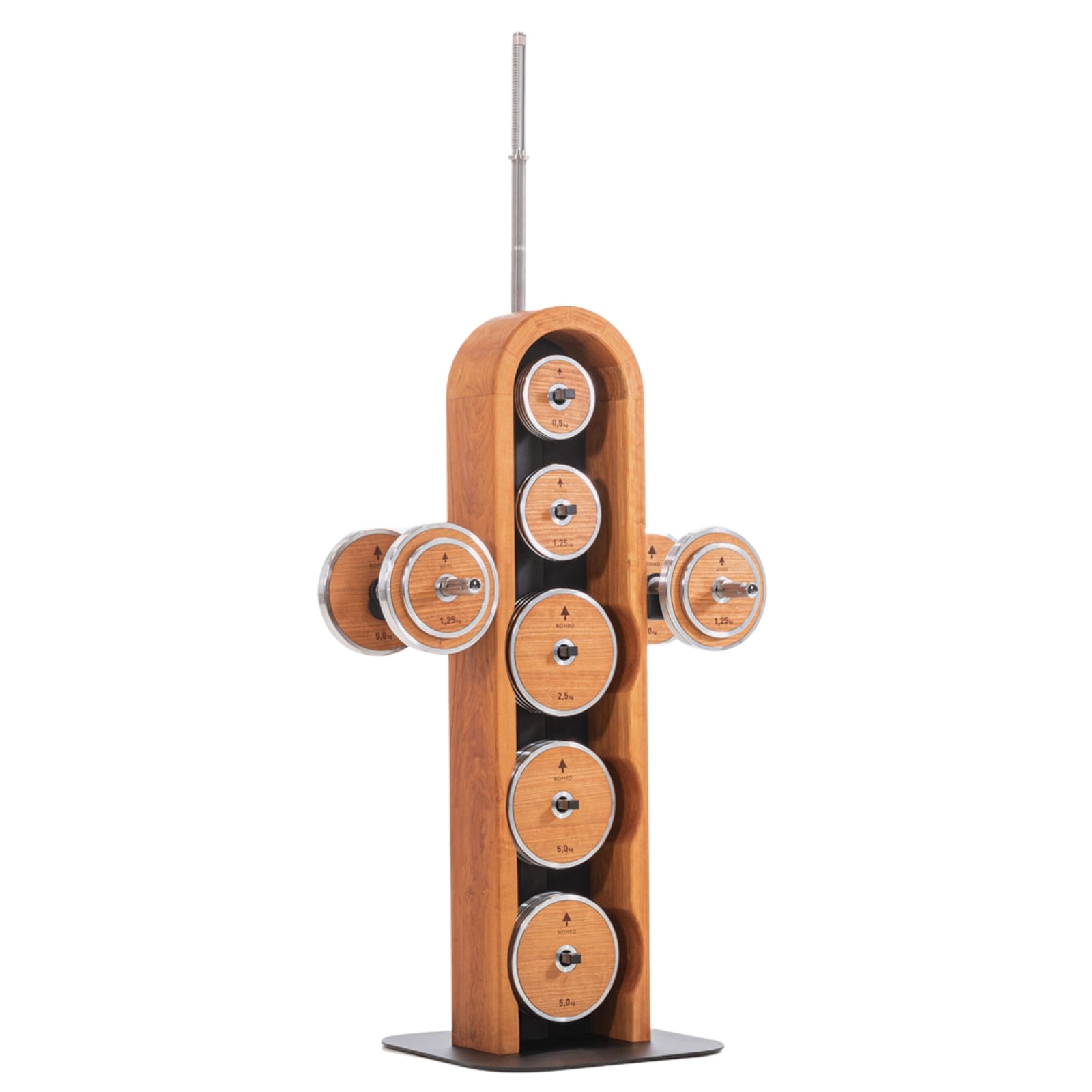 NOHRD Weight Plate Tower Kersen – Set met Gungnir Dumbbells & Barbell – Kersenhout