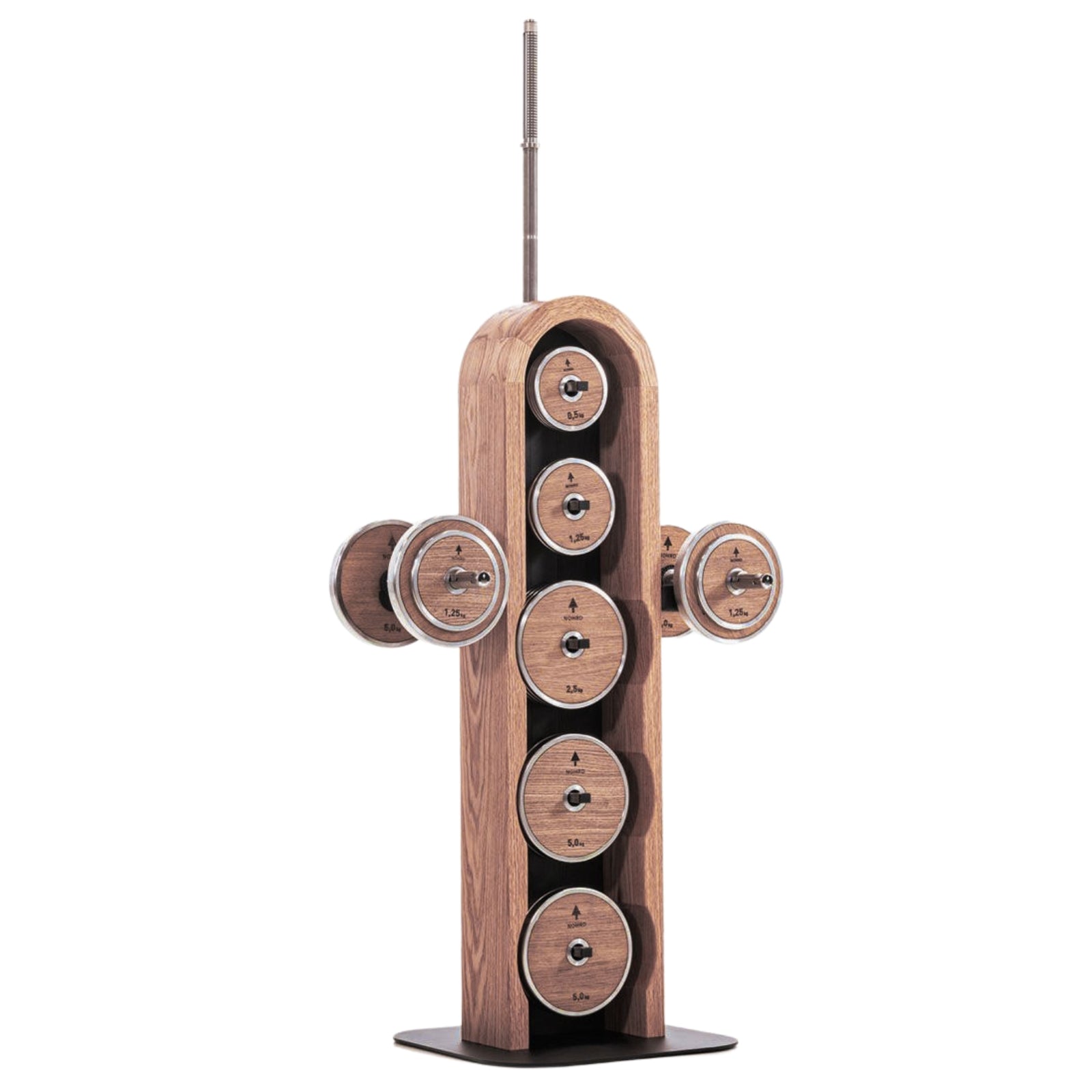 NOHRD Weight Plate Tower Vintage Eiken – Set met Gungnir Dumbbells & Barbell – Gebeist eikenhout