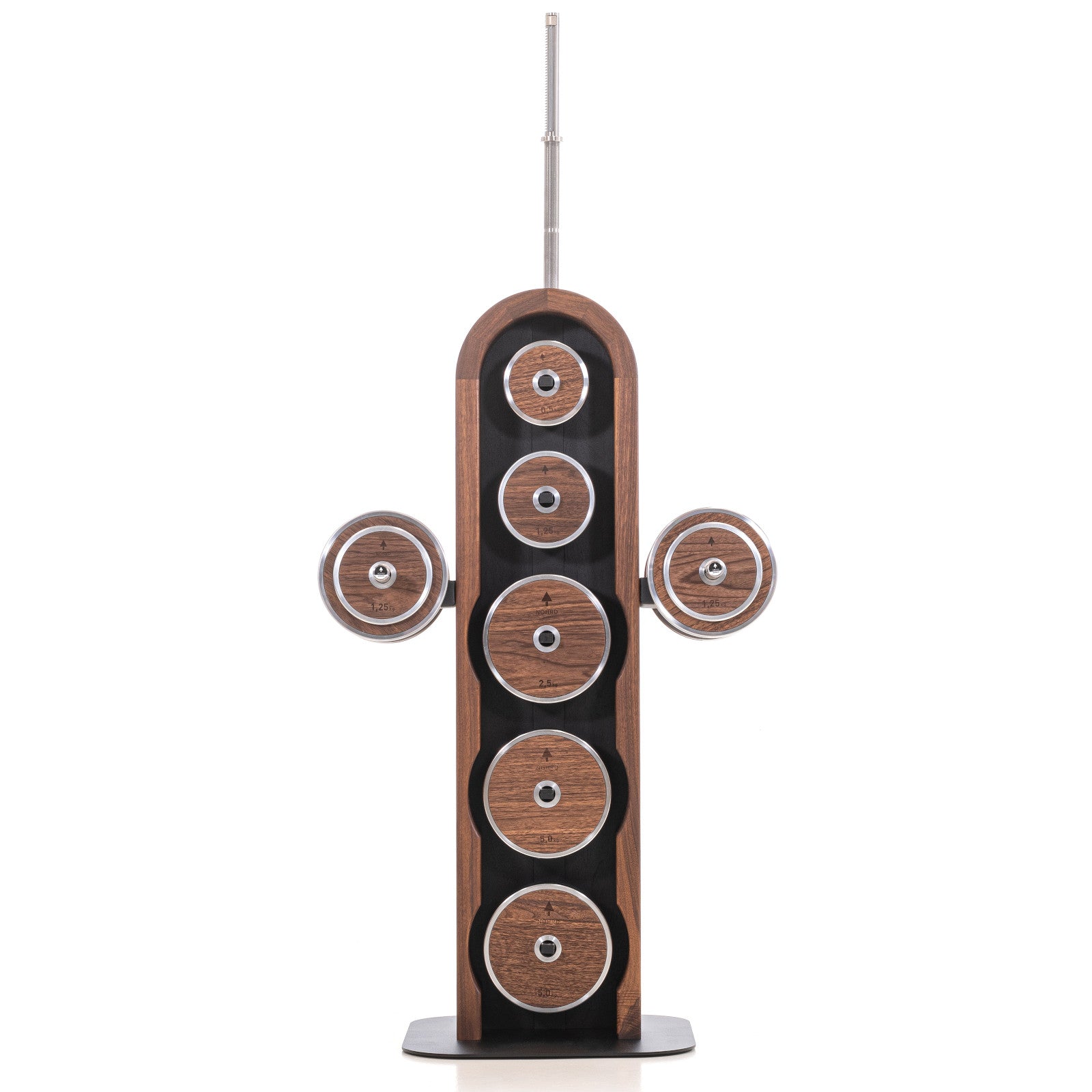 NOHRD Weight Plate Tower Walnoot – Set met Gungnir Dumbbells & Barbell – Notenhout