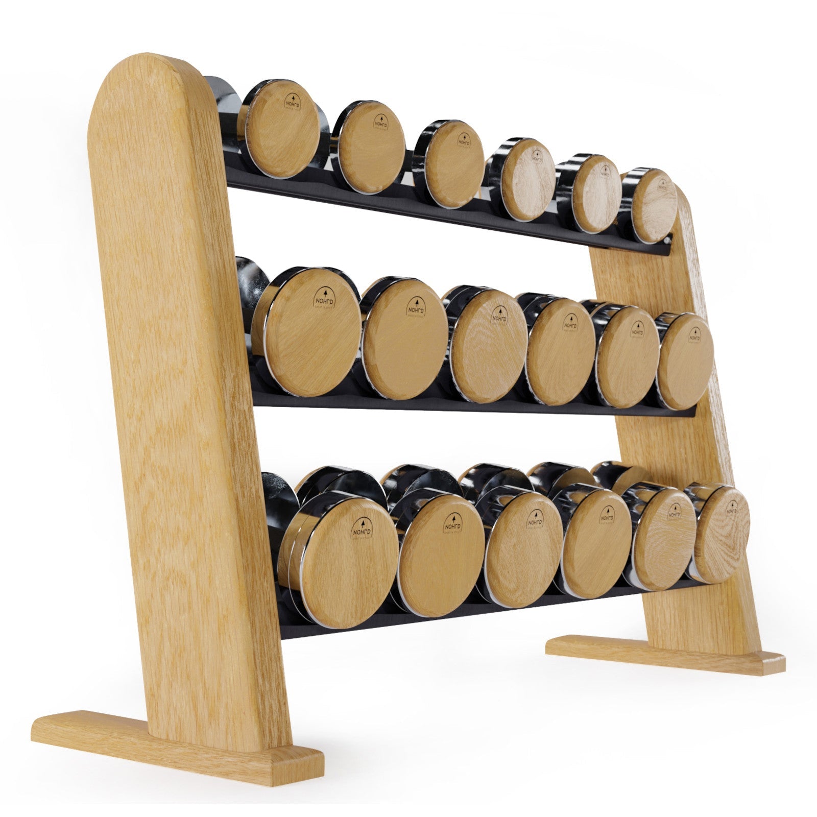 NOHRD Dumbbells Set Eiken – Gewichten met opslagrek – Eikenhout