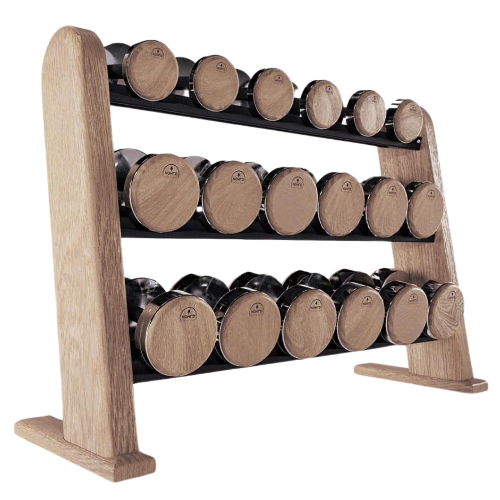 NOHRD Dumbbells Set Vintage Eiken – Gewichten met opslagrek – Gebeitst eikenhout