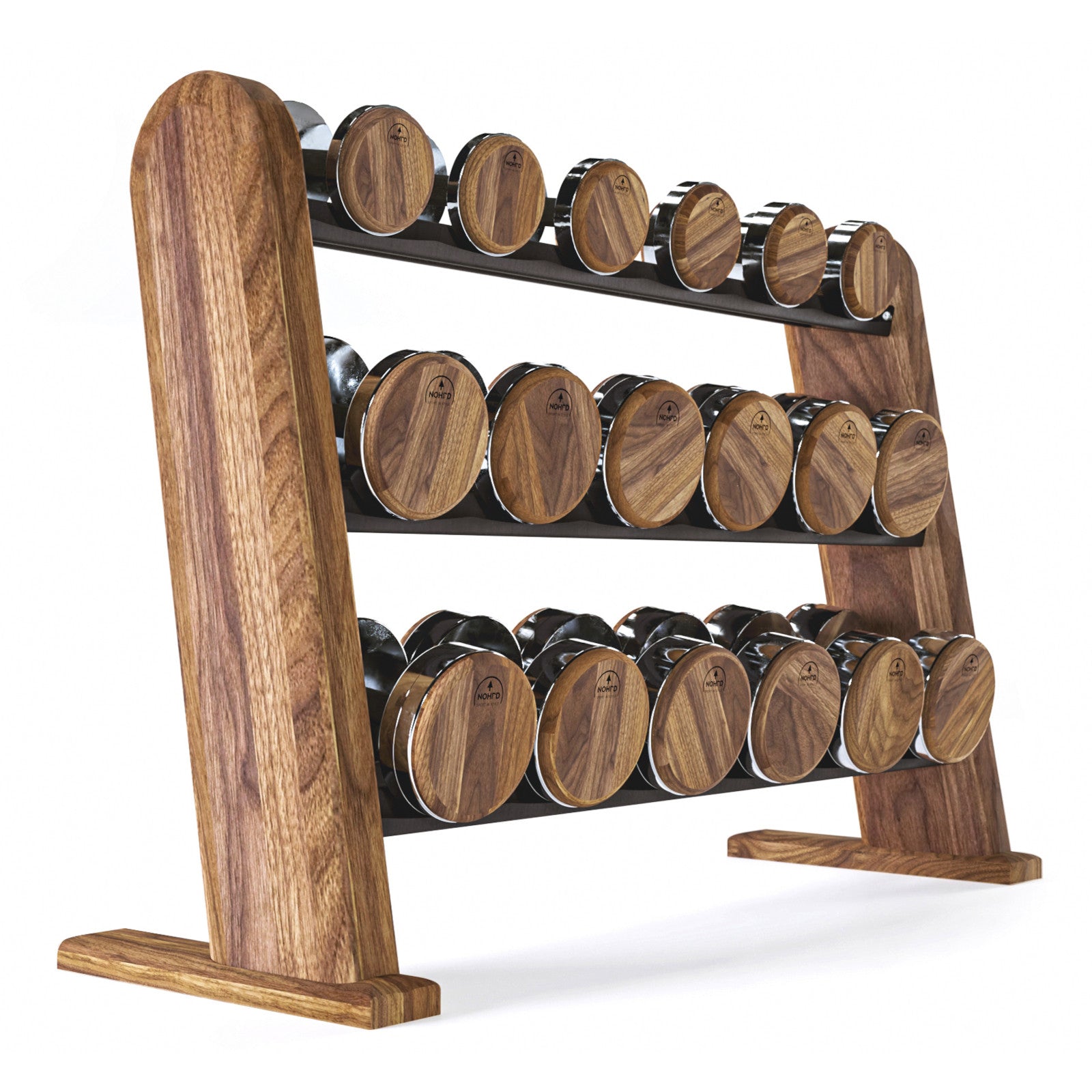 NOHRD Dumbbells Set Walnoot – Gewichten met opslagrek – Notenhout