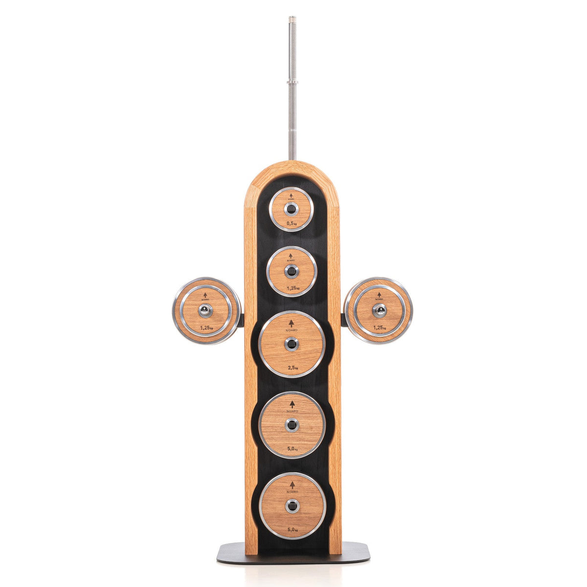 NOHRD Weight Plate Tower Eiken – Set met Gungnir Dumbbells & Barbell – Eikenhout